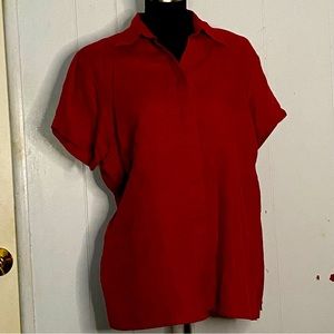 Richard Malcolm Red 100% Linen Blouse Size Large Short Sleeves Irish